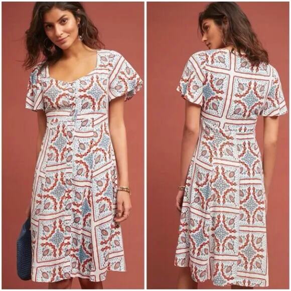ANTHROPOLOGIE x MAEVE Praslin Tile Printed Midi Dress Sz 4 {3B17} - Picture 1 of 5